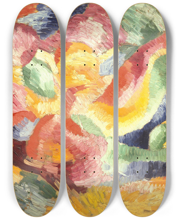 Triptych art skateboard deck of Wilhelm Morgner Astrale Komposition Vi by Wilhelm Morgner (1891-1917)