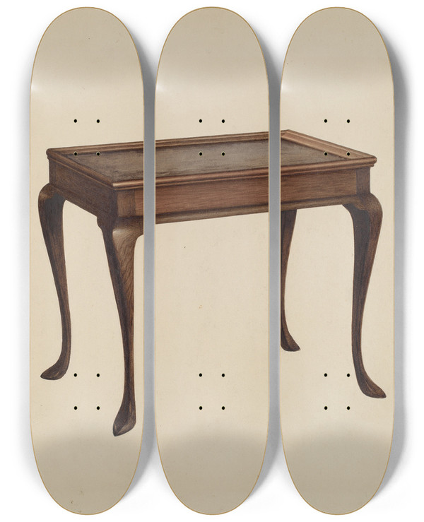 Triptych art skateboard deck of Owen Middleton Tea Table by Owen Middleton