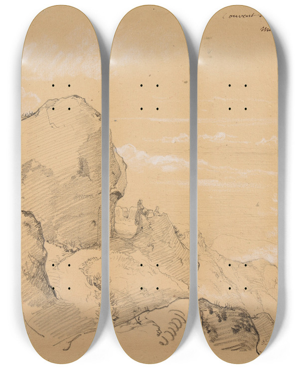Triptych art skateboard deck of Jacquesraymond Brascassat Couvent De Saintnicolas by Jacques Raymond Brascassat (1804-1867)
