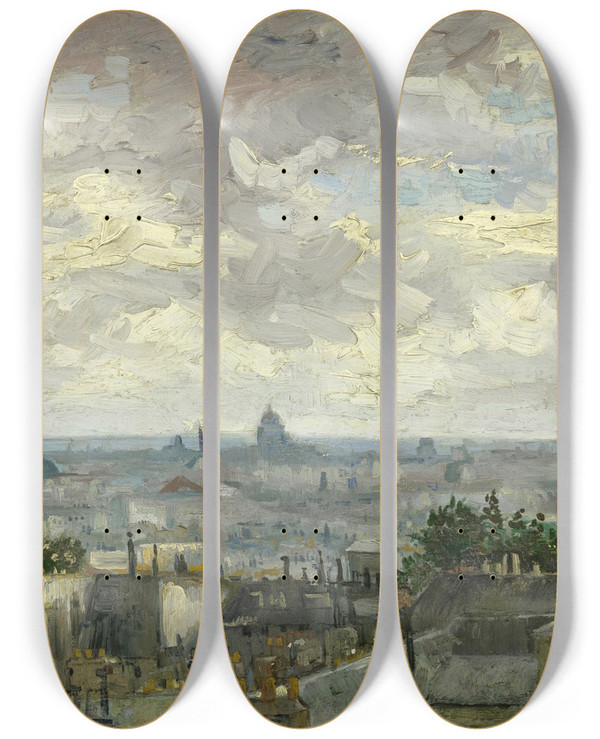 Triptych art skateboard deck of Vincent Van Gogh View Of Paris by Vincent van Gogh (1853-1890)