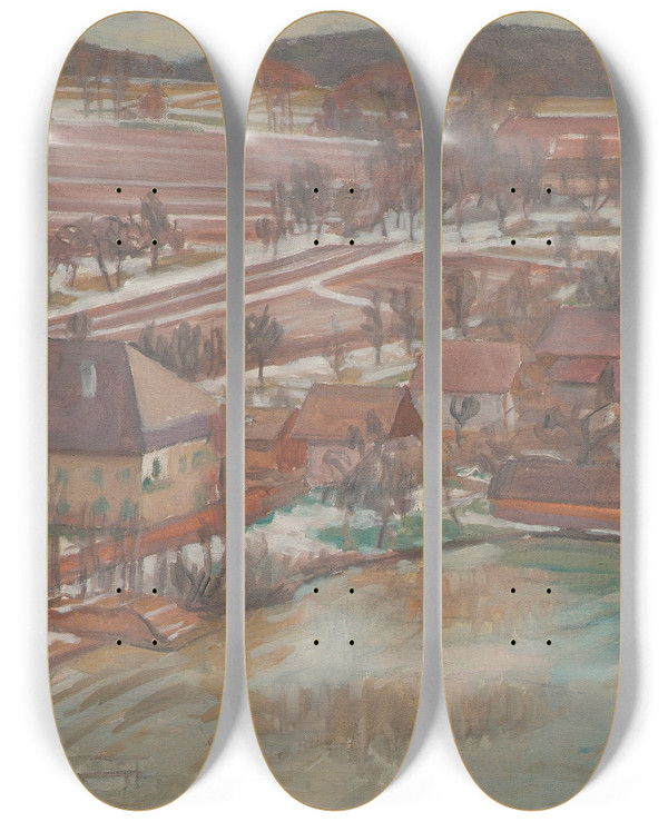 Triptych art skateboard deck of Walther Gamerith Unterbuchberg Im Vorfrhling by Walther Gamerith (1903-1949)