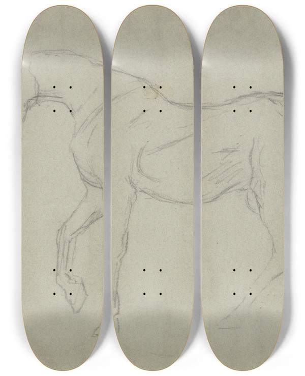 Triptych art skateboard deck of Hans Thoma Horse Study by Hans Thoma (1839-1924)