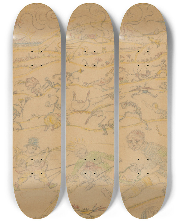 Triptych art skateboard deck of James Ensor De Gefopte Boeren by James Ensor (1860-1949)