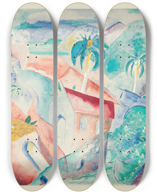 Triptych art skateboard deck of Paul Gaulois Cubanlandscape by Paul Gaulois (1904-1943)