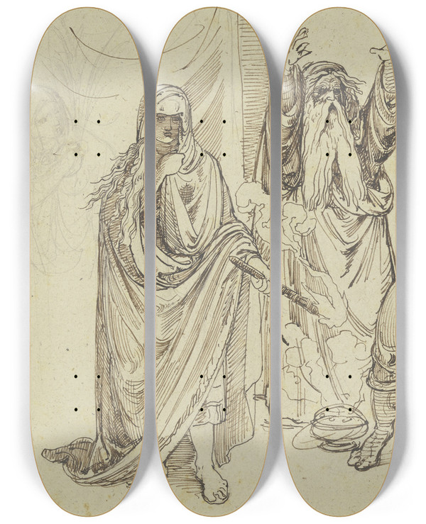 Triptych art skateboard deck of Ferdinand Fellner The Witch Of Endor_2 by Ferdinand Fellner (1799-1859)