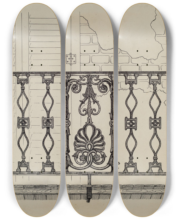 Triptych art skateboard deck of Ray Price Cast Iron Balcony Rail_4 by Ray Price (20-)