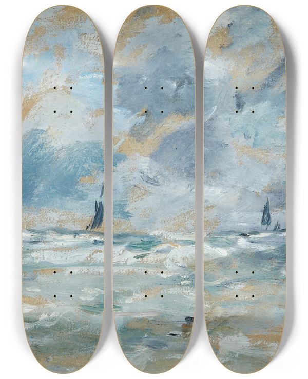 Triptych art skateboard deck of Eugne Boudin Effets De Nuages Pleine Mer by Eugene Boudin (1824-1898)