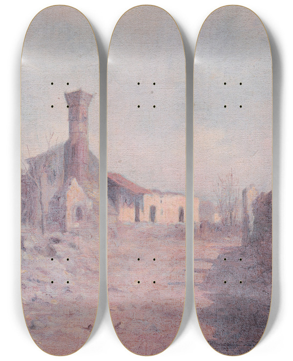 Triptych art skateboard deck of Dezider Czlder From Italian Front I by Dezider Czolder (1875-1933)