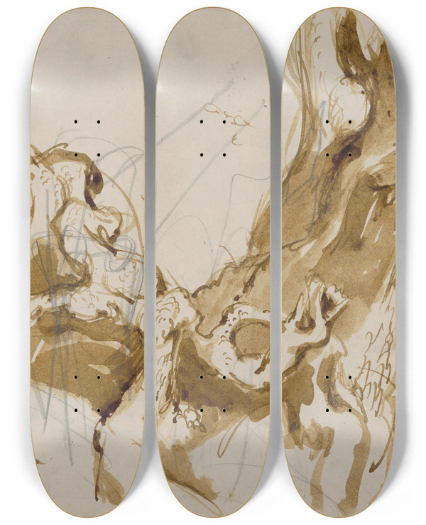 Triptych art skateboard deck of Jn Novk Tdie Stromov_2 by Jan Novak (1921-1944)