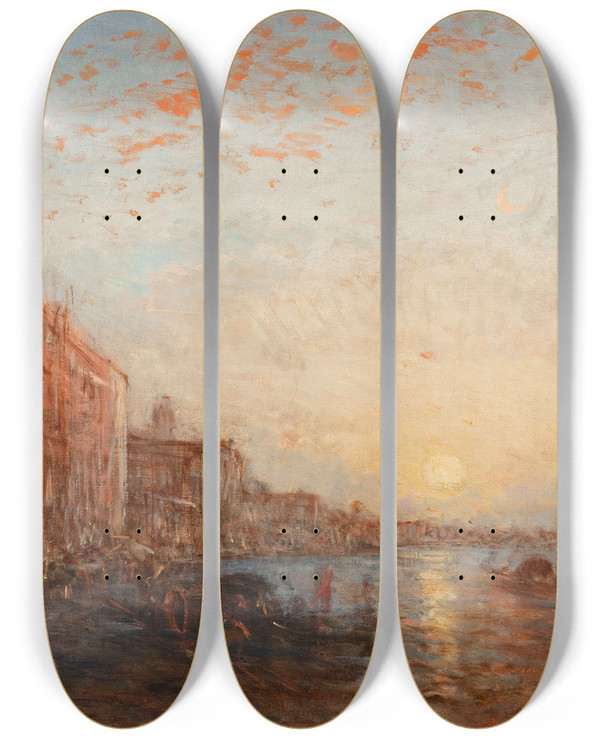 Triptych art skateboard deck of Flix Ziem Inondation Venise by Felix Ziem (1821-1911)