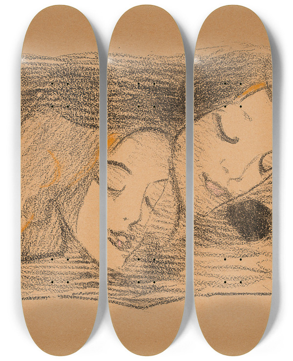 Triptych art skateboard deck of Helene Schjerfbeck The Picture Book by Helene Schjerfbeck (1862-1946)