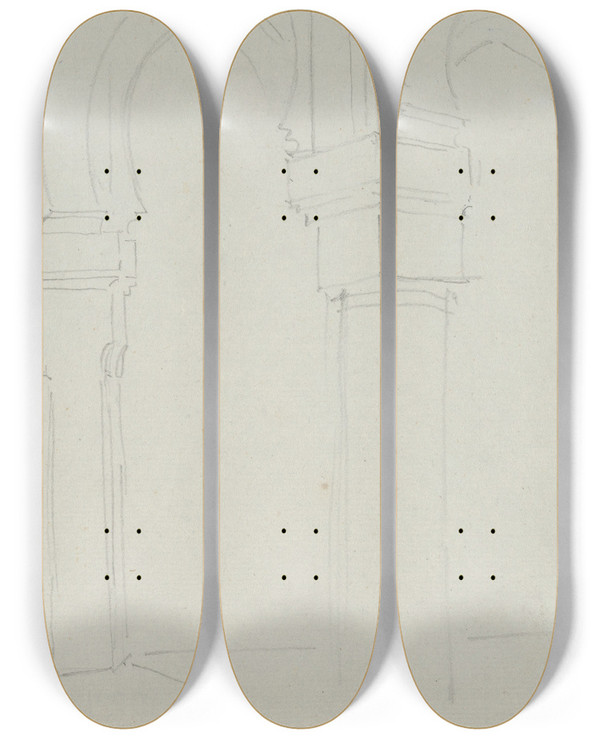 Triptych art skateboard deck of Eugne Delacroix Study Of A Moorish Arcade Spain by Eugene Delacroix (1798-1863)