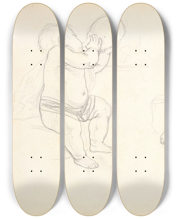 Triptych art skateboard deck of Frederic Leighton Two Children by Frederic Leighton (1830-1896)
