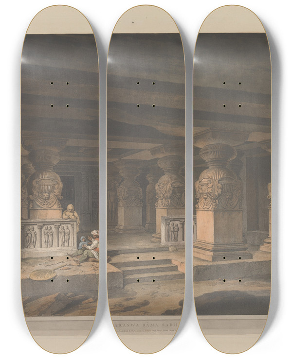 Triptych art skateboard deck of Thomas Daniell Oriental Scenery Pl30 by Thomas Daniell (1749-1840)