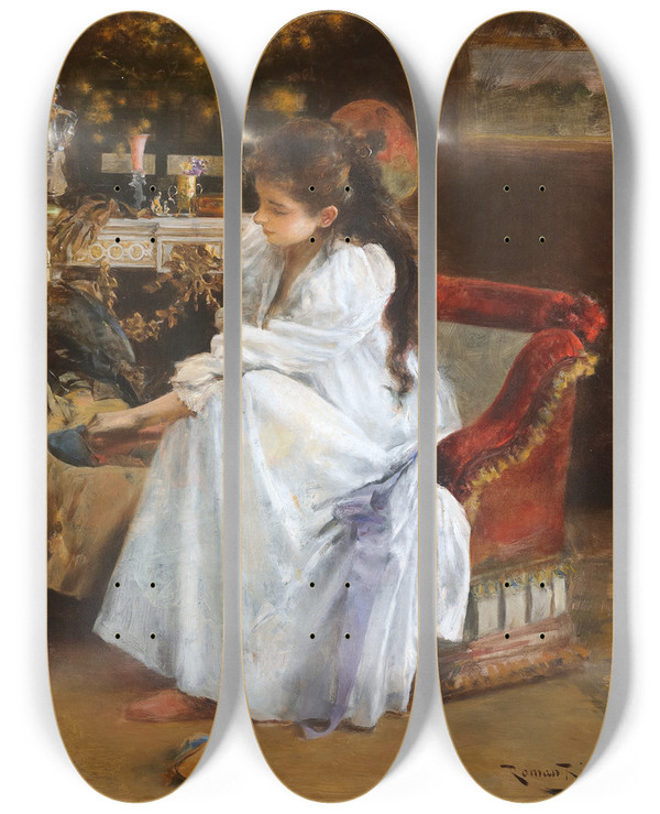 Triptych art skateboard deck of Rom Ribera De Soire by Roma Ribera (1849-1935)
