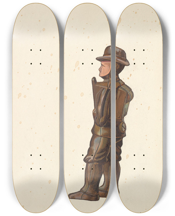 Triptych art skateboard deck of William O Fletcher Soldier In Khaki Coin Bank by William O Fletcher