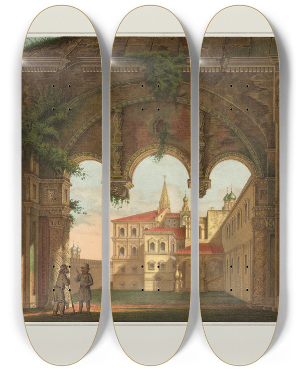 Triptych art skateboard deck of Fedor Grigoryevich Solntsev Vid Patriarshago Dvora by Fedor Grigoryevich Solntsev (1801-1892)
