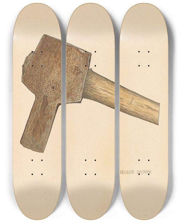 Triptych art skateboard deck of George C Brown Post Hole Axe by George C Brown