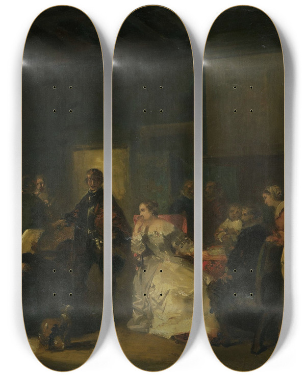 Triptych art skateboard deck of Nicolaas Pieneman Historical Scene With William The Silent by Nicolaas Pieneman (1809-1860)