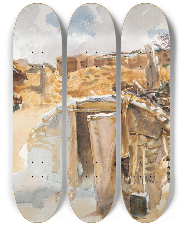 Triptych art skateboard deck of John Singer Sargent Dugout by John Singer Sargent (1856-1925)