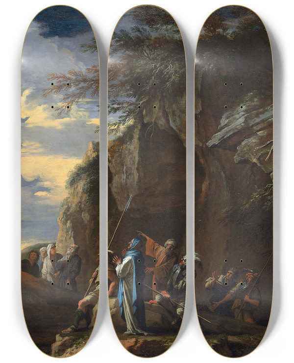 Triptych art skateboard deck of Salvator Rosa Polycrates Crucifixion by Salvator Rosa (1615-1673)
