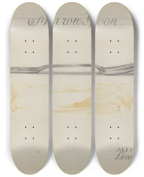 Triptych art skateboard deck of Alfred Nason Silver Marrow Spoon by Alfred Nason