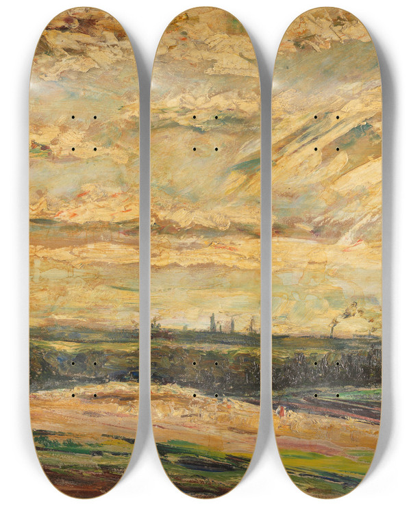 Triptych art skateboard deck of Albert Schiestlarding Landschaft Bei Bremerhaven by Albert Schiestl-Arding (1883-1937)