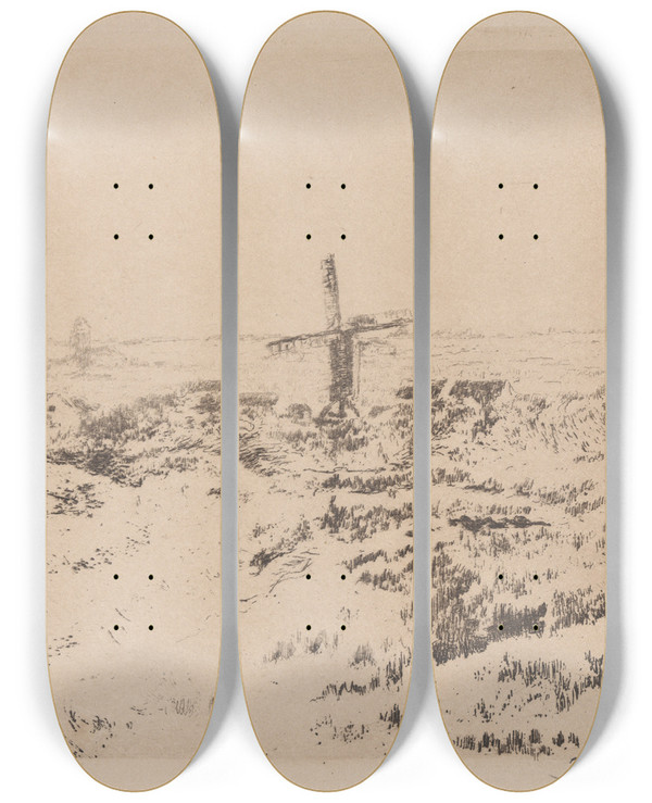 Triptych art skateboard deck of James Ensor De Molen Van Mariakerke by James Ensor (1860-1949)