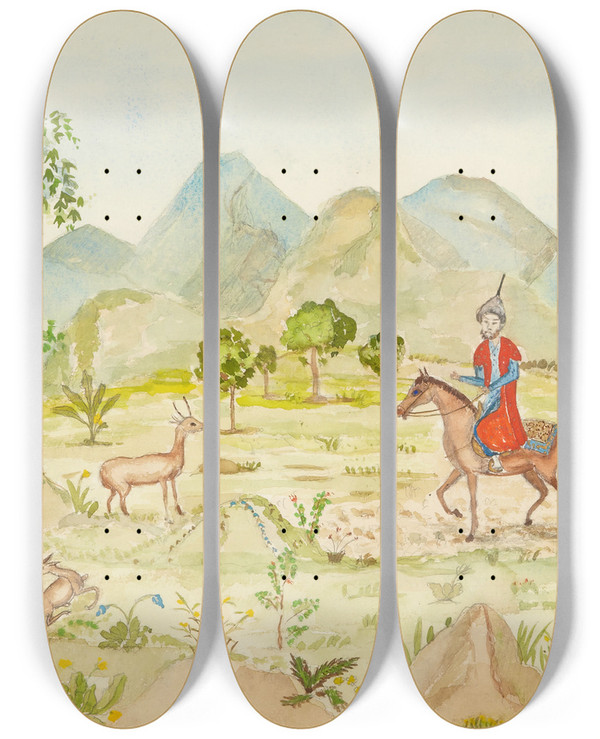 Triptych art skateboard deck of Nils Dardel Landskap Med Ryttare by Nils Dardel (1888-1943)