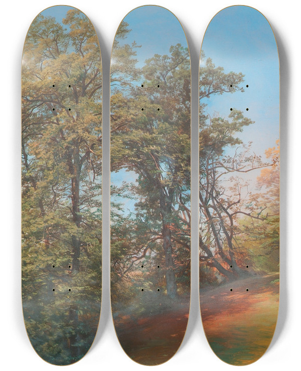 Triptych art skateboard deck of Joseph Holzer Baumgruppe Am Mnchsberg In Salzburg by Joseph Holzer (1824-1876)