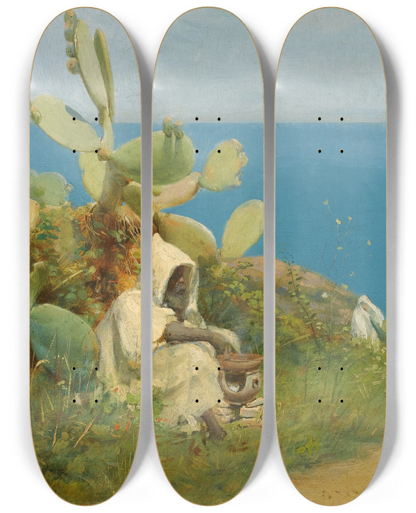 Triptych art skateboard deck of Jean Discart Tangiers by Jean Discart (1856-1944)