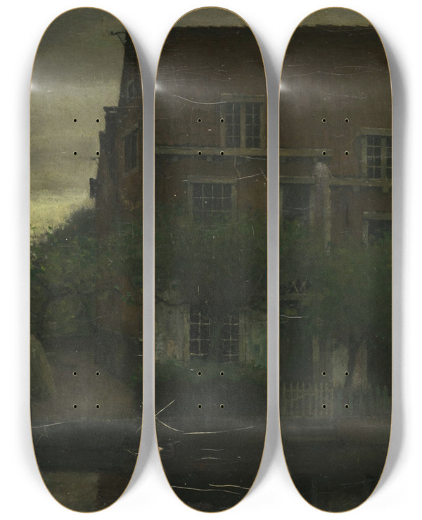 Triptych art skateboard deck of Eduard Karsen Overcast Day by Eduard Karsen (1860-1941)