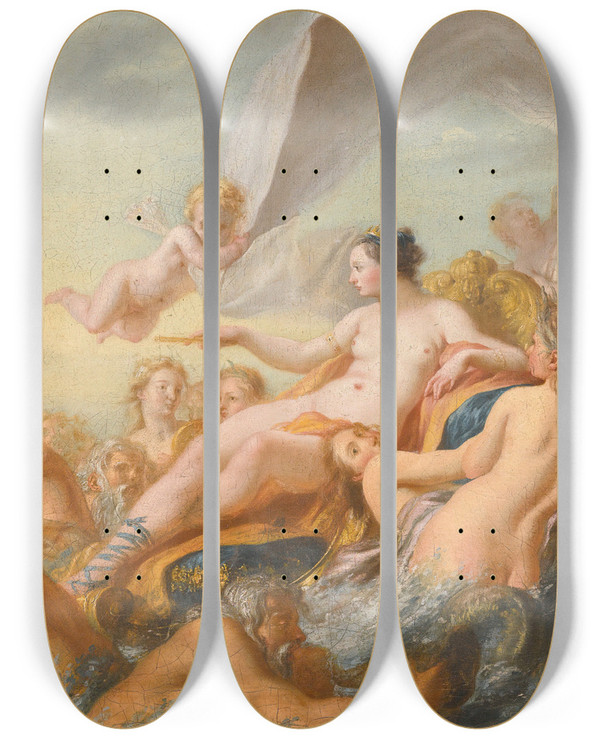 Triptych art skateboard deck of Follower Of Franois Boucher The Triumph Of Venus by Follower Of Francois Boucher (1703-1770)