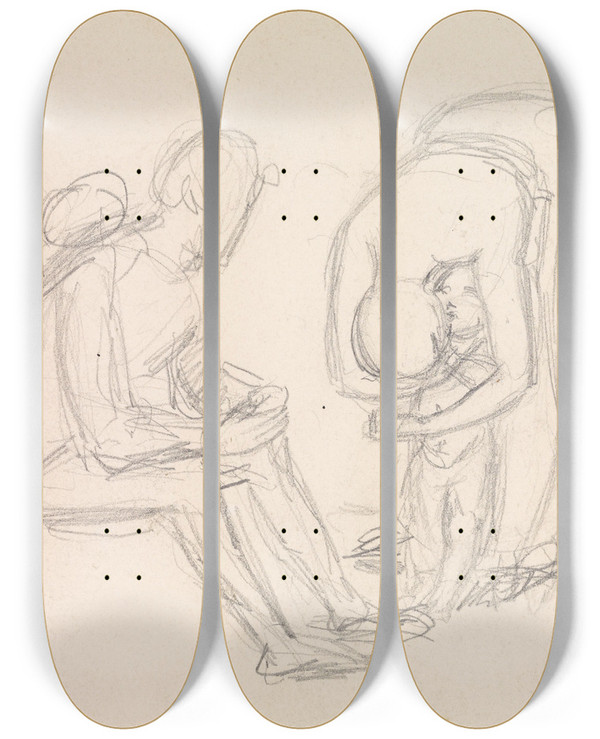 Triptych art skateboard deck of Sir John Everett Millais Tennysons Dora Figure Studies by Sir John Everett Millais (1829-1896)