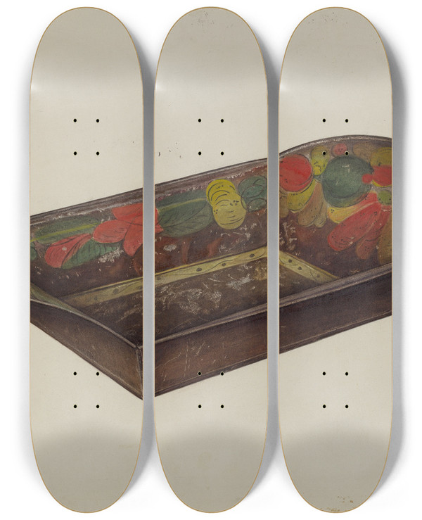 Triptych art skateboard deck of Mildred Ford Toleware Bread Tray_1 by Mildred Ford (20-)