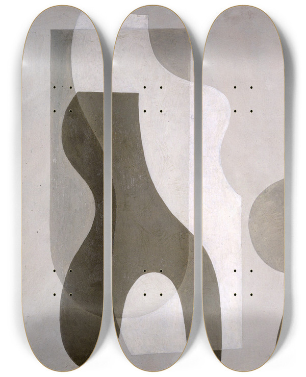 Triptych art skateboard deck of Jessica Dismorr Superimposed Forms by Jessica Dismorr (1885-1939)
