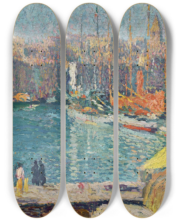 Triptych art skateboard deck of Henri Martin Le Vieux Port De Marseille by Henri Martin (1860-1943)