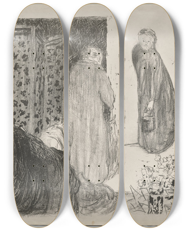 Triptych art skateboard deck of Douard Vuillard Interior With A Screen by douard Vuillard (1868-1940)