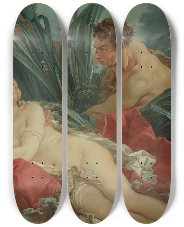 Triptych art skateboard deck of Franois Boucher Pan And Syrinx by Francois Boucher (1703-1770)
