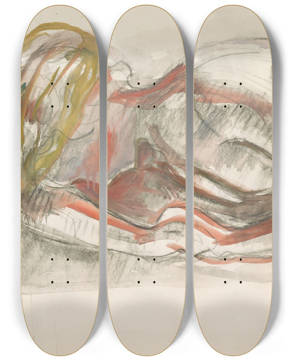 Triptych art skateboard deck of Edvard Munch Liggende Akt_2 by Edvard Munch (1863-1944)
