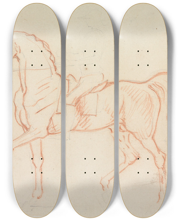 Triptych art skateboard deck of James Seymour Horse With Rider Lightly Sketched Walking To Left by James Seymour (1697-1752)