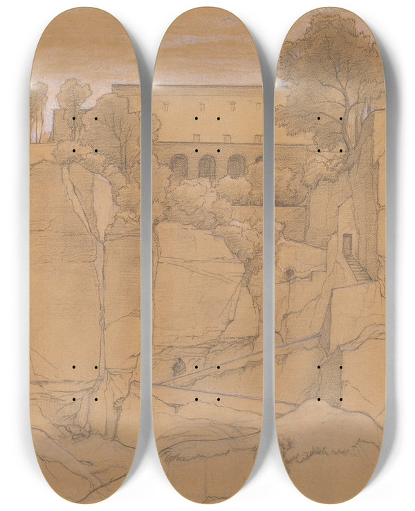 Triptych art skateboard deck of Franois Edouard Bertin Sorrento by Francois Edouard Bertin (1797-1871)