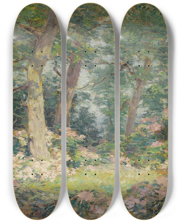 Triptych art skateboard deck of Frank Alfred Bicknell Mountain Laurel by Frank Alfred Bicknell (1866-1943)
