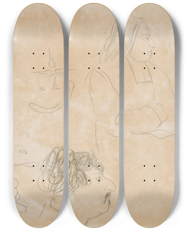 Triptych art skateboard deck of Edgar Degas Caricature Sketches by Edgar Degas (1834-1917)