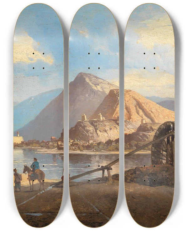 Triptych art skateboard deck of Carl Hasch Partie Aus Sdasien by Carl Hasch (1834-1897)