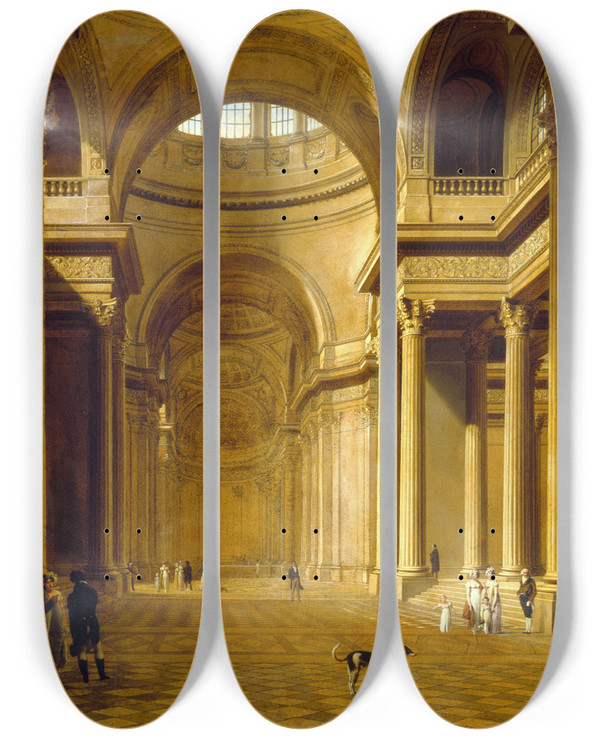 Triptych art skateboard deck of Etienne Bouhot Vue Intrieure Du Panthon by Etienne Bouhot (1780-1862)