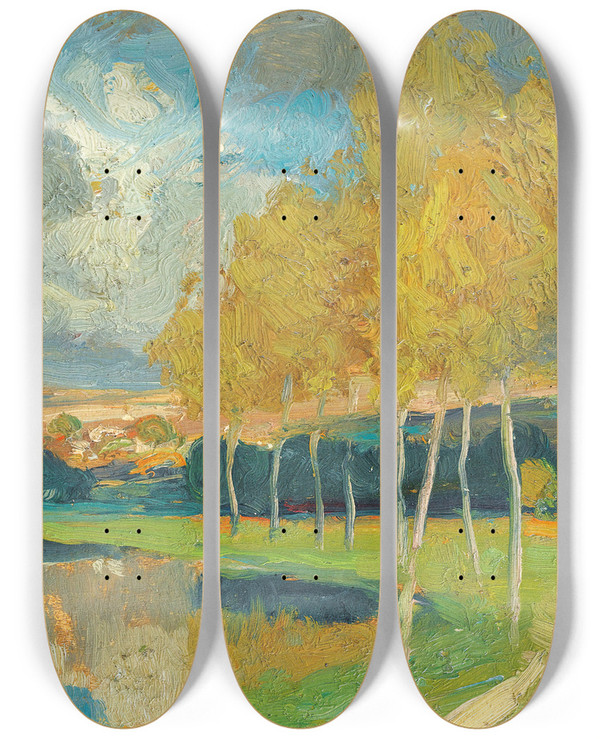 Triptych art skateboard deck of Emmanuelphilips Fox Landscape by Emmanuel-Philips Fox (1865-1915)