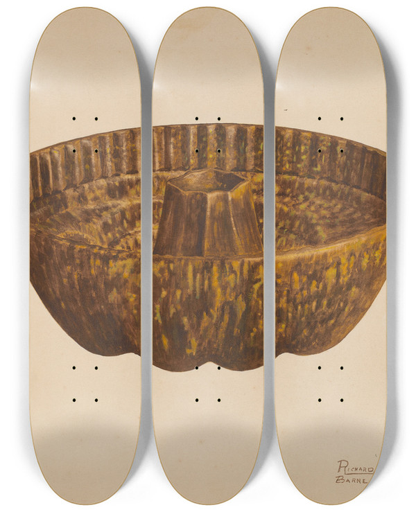 Triptych art skateboard deck of Richard Barnett Cake Mold by Richard Barnett