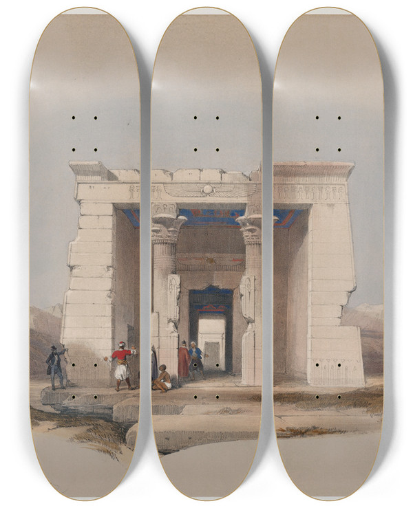 Triptych art skateboard deck of David Roberts Temple Of Dandour Dendr Nubia by David Roberts (1796-1864)