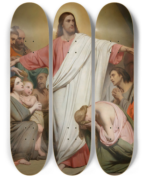 Triptych art skateboard deck of Ary Scheffer Christ Remunerator by Ary Scheffer (1795-1858)